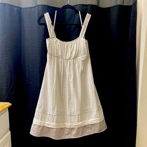 Calvin Klein Sundress 4 White Eyelet Babydoll Dress Silver Metallic Trim Lined